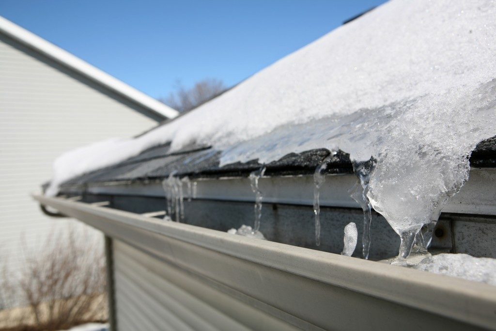 Ice on the roof and gutter