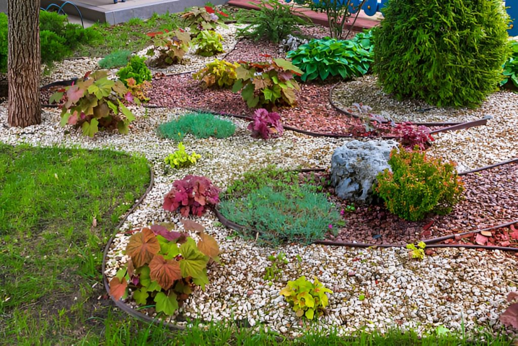 mulching with small, colorful stones